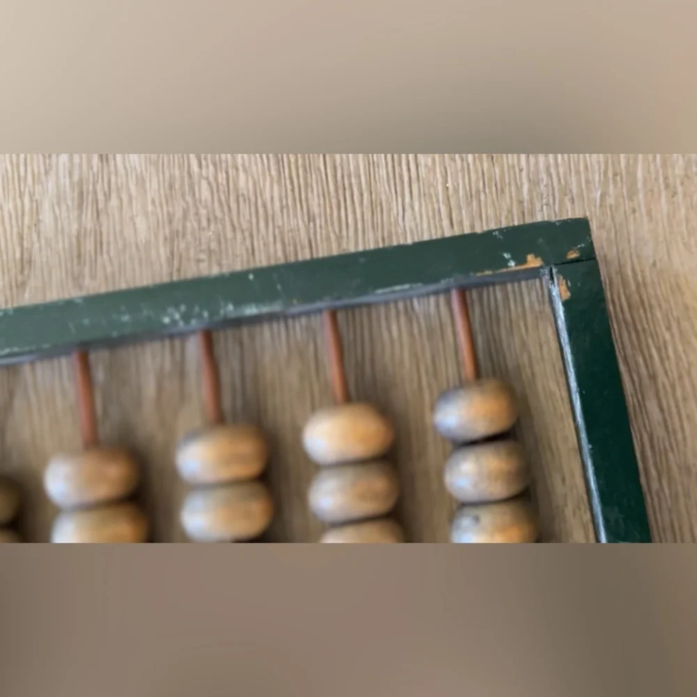 Antique Chinese Wooden Abacus Black Frame Natural Wood Beads Vintage‎